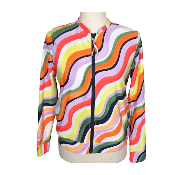 Anne Cole Multicolor Wave Print Zip Front Rash Guard Swim Top Cover Up Size XS - Picture 1 of 5